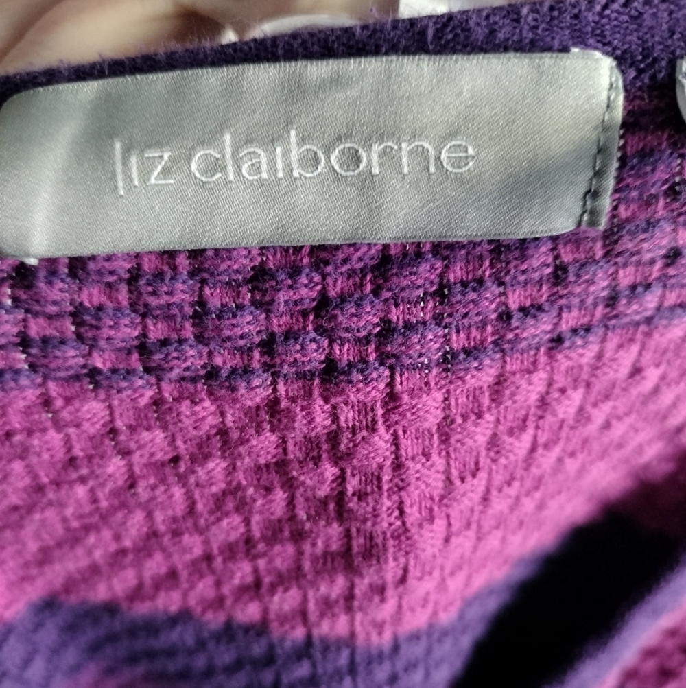 Vintage Liz Claiborne Purple and Pink Striped Sweater Cotton Blend - Picture 4 of 5